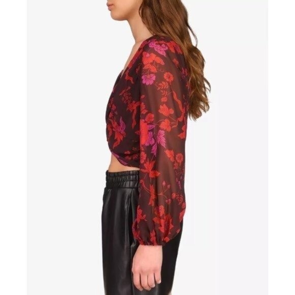 SANCTUARY Twisted Floral V-Neck Satin Cropped Top - NWT - Picture 4 of 5